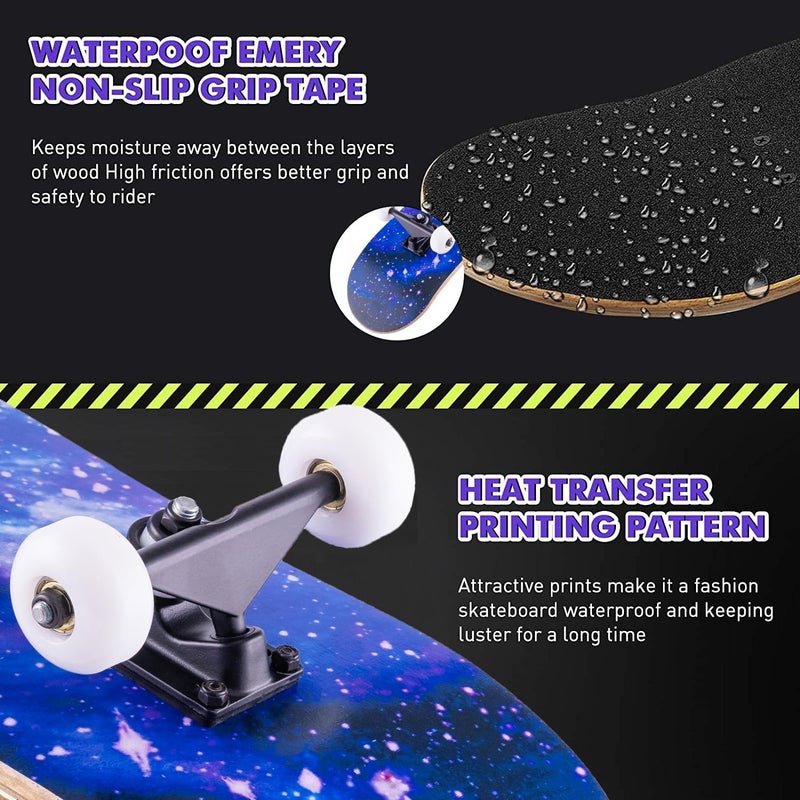 CLYCTIP Skateboard,31 x 8 inch Complete Skateboards for Beginners,8 Layer Maple Concave Cruiser Trick Skate Board for Kids,Teens,Adults - Image 5